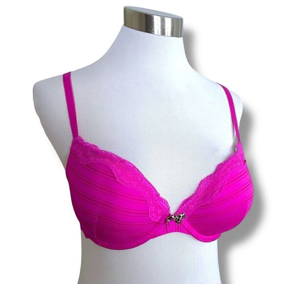 Ambrielle 34C Bra Raspberry Pink Sensual Stripe Plunge Push Up Padded Underwire - Picture 2 of 9